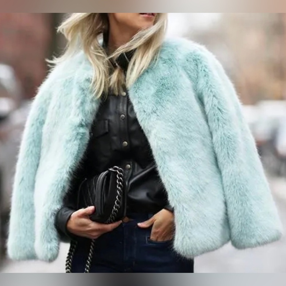 Joe Boxer Women's Faux Fur Jacket Blue Size S